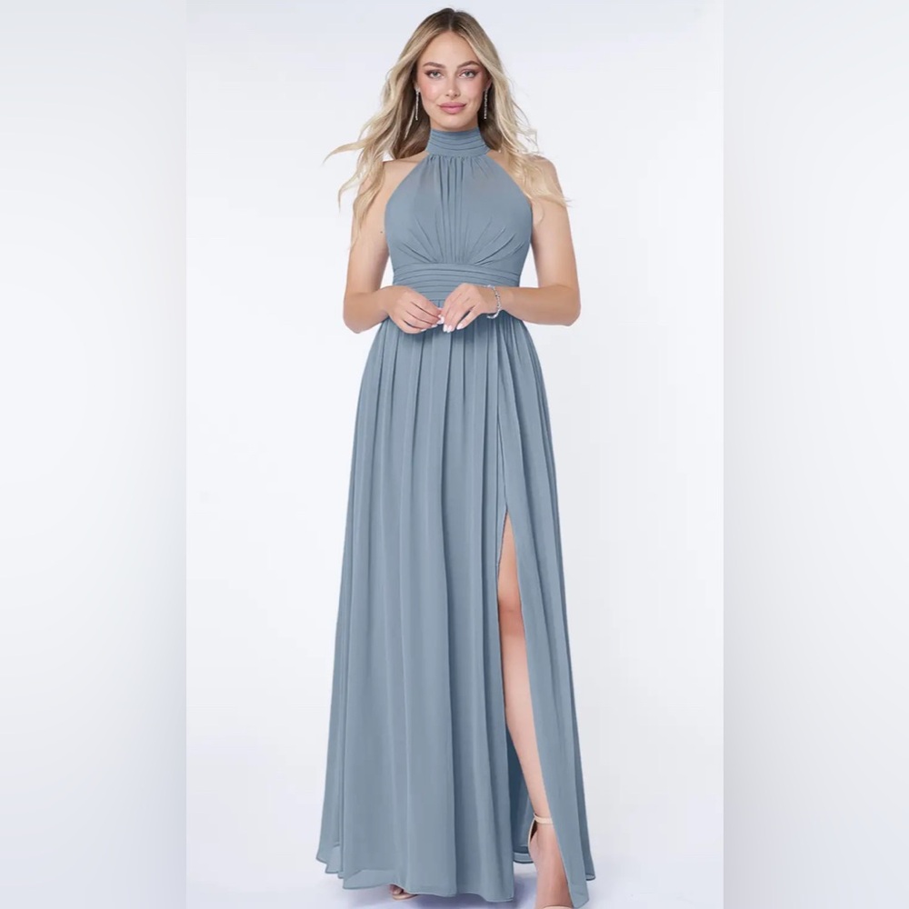 Azazie Dusty Blue A-Line Ruched Chiffon Dress